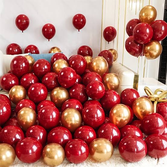 Paket Balon Latex Imlek doff Retro Merah Maroon / Merah Cabe Gold 12 inch