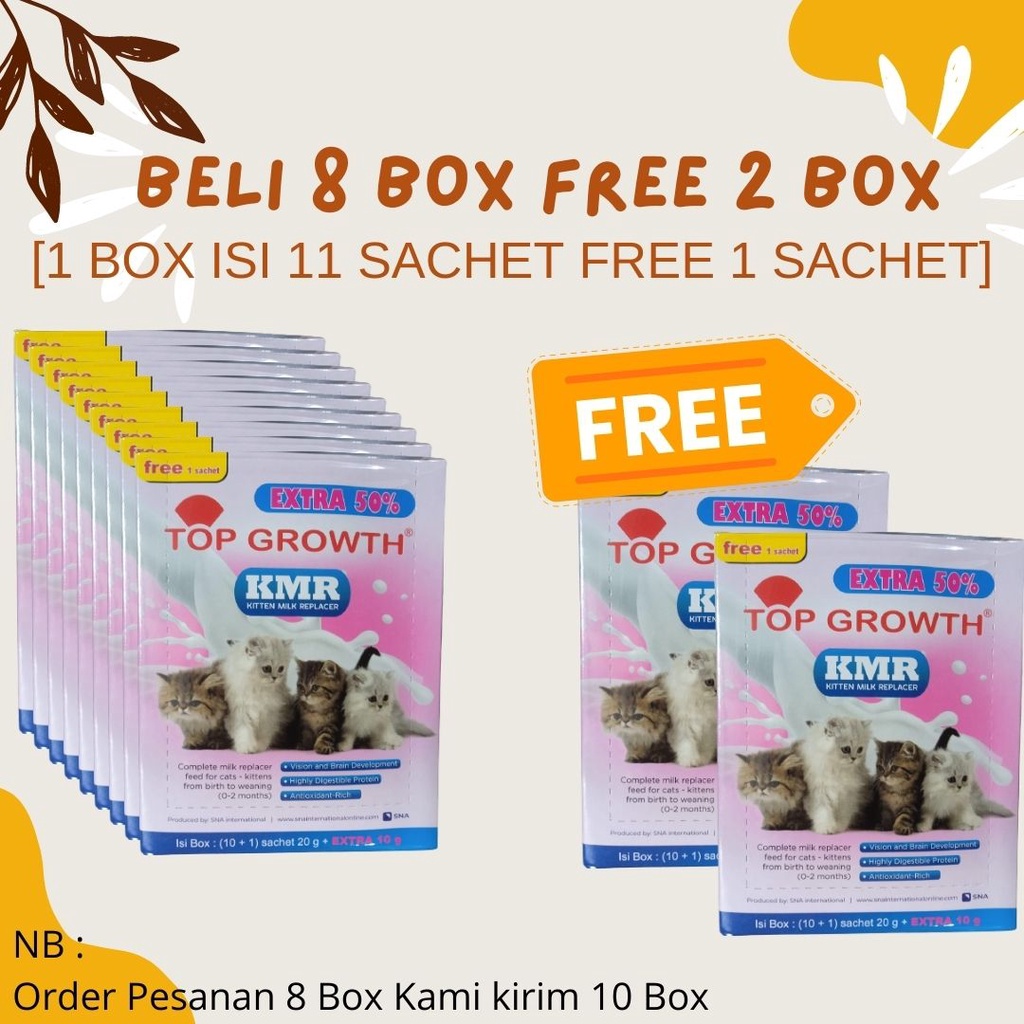 Susu Kucing Top Growth Beli 8 box Free 2 Box  Kemasan Box (isi 11 sachet 30gr)