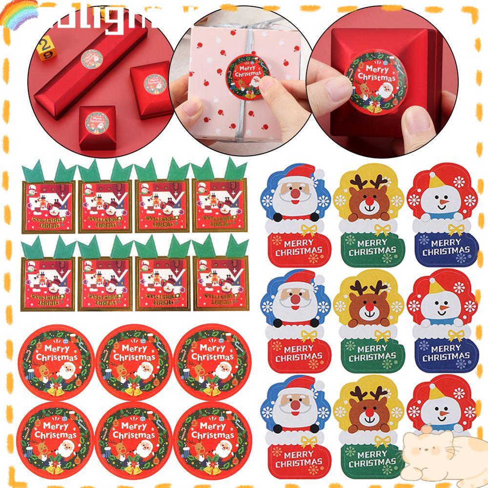 Solighter Gift Paper Sticker DIY Sealing Craft Biskuit Kotak Hadiah Dekorasi Festival Stiker Natal