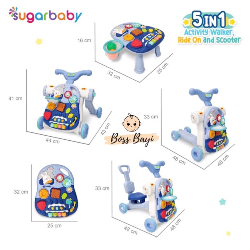 SUGAR BABY -Sugarbaby 5in1 Activity Walker, Ride On, Scooter