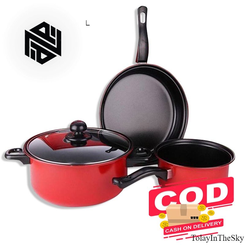 Panci Wajan Set Isi 3 Pcs SQRS / Panci Wajan Anti Lengket 1 Set multifungsi