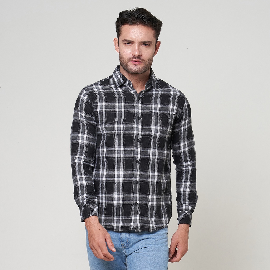 RGB Clothing Company Kemeja Flannel Pria Lengan Panjang Navy dan Hitam RHMJ1111225