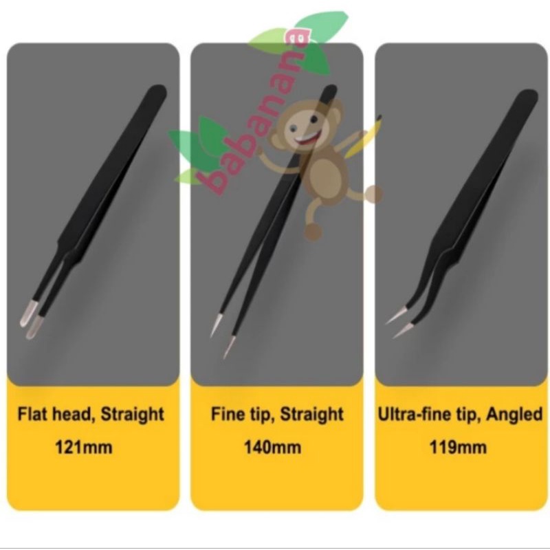 Deli DL396003 Hitam Tweezer Set Pinset isi 3 Stainless Steel Pencapit