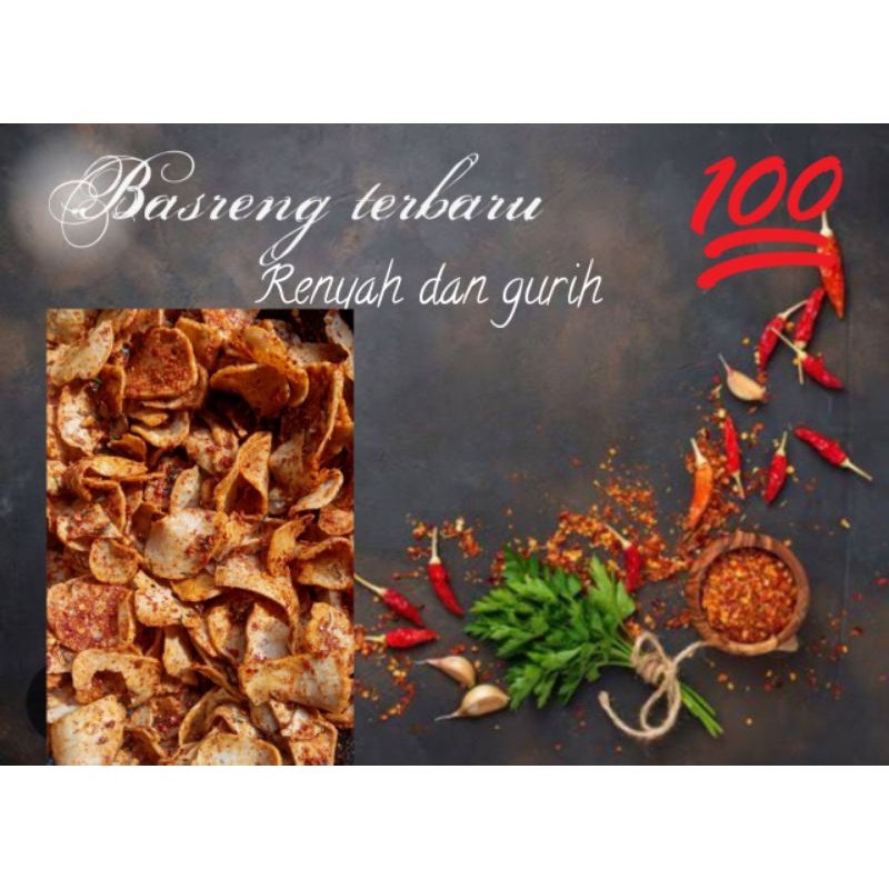 

KRIPIK BASRENG PEDAS Daun JERUK RAIHAN 200g pedas nya polll