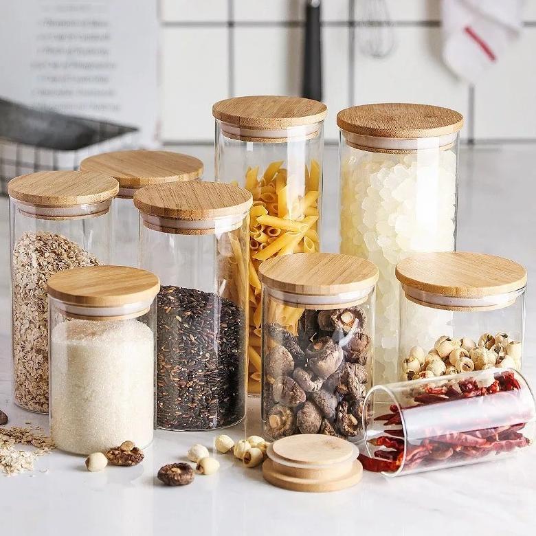 PRODUK- TOPLES KUE 3 SET KACA SEALED TANK/  TEMPAT CEMILAN TUTUP KAYU .