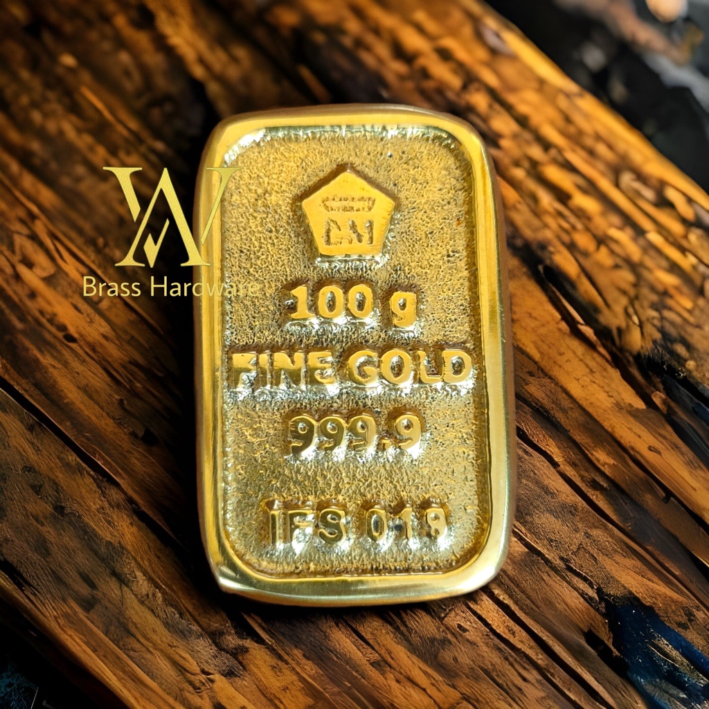 Sylviana723 Miniatur Emas Batangan 100 Gr Kuningan Diecast Fine Gold 999.9 Replika Pajangan Emas