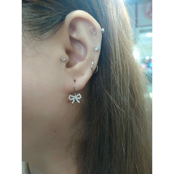 anting wanita model kait pita mata putih/perak asli silver 925 lapis emas/perhiasan fashion wanita terbaru