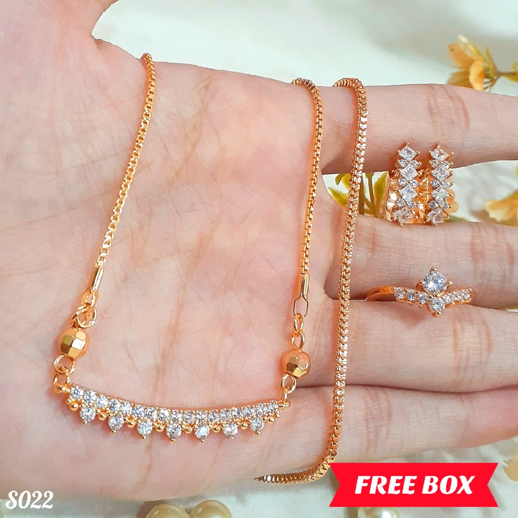 PGX Set Perhiasan Xuping Cincin Gelang Kalung Anting Lapis Emas - S022