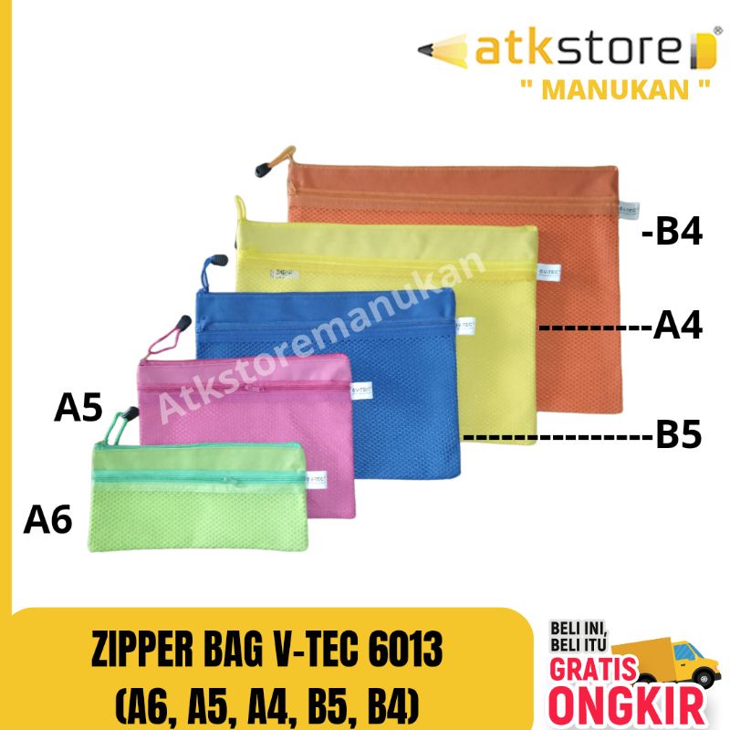 

Zipper Bag V-Tec 6013 ( A5 A4 A6 B4 B5 )/ Pouch makeup / tempat pensil / wadah serbaguna