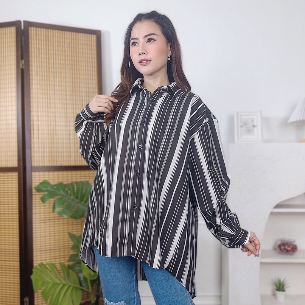 MakeGrosir - OVERSIZE STRIPE SHIRT | ATASAN KEMEJA WANITA