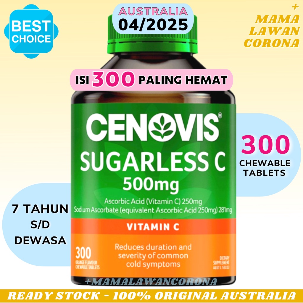 CENOVIS Sugarless Vitamin C 500mg 300 Chewable Tablets Australia Vit C 500 mg Tablet Kunyah