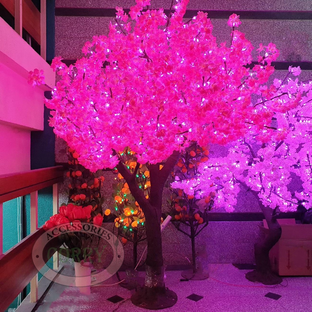 Pohon Sakura Imlek Pink 2.5 Meter Lampu LED Batang Coklat Meihwa Sincia