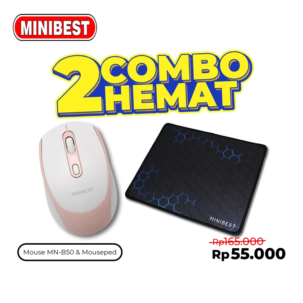 [MB] PAKET Combo Hemat Mouse MN-B50 Wireless 2.4GHz Mousepad Anti Slip Gaming 3D Desain