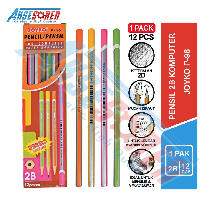 

Pensil 2B Joyko [P-96/12 pcs] / Alat Tulis Ujian Komputer / Pencil Gambar Menulis [1 Pack]