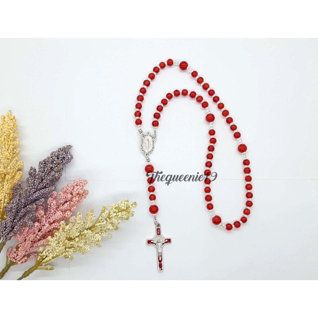 Ready Kalung Manik-Manik Rosario / Kalung Liontin Salib / Kalung Rosario Red