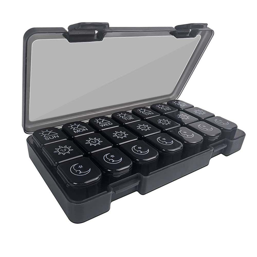 [Elegan] Pill Box Hitam 7hari Wadah Penyimpanan Tablet Obat Organizer Pill Splitters Pill Tablet Tempat Kotak Pil Mingguan