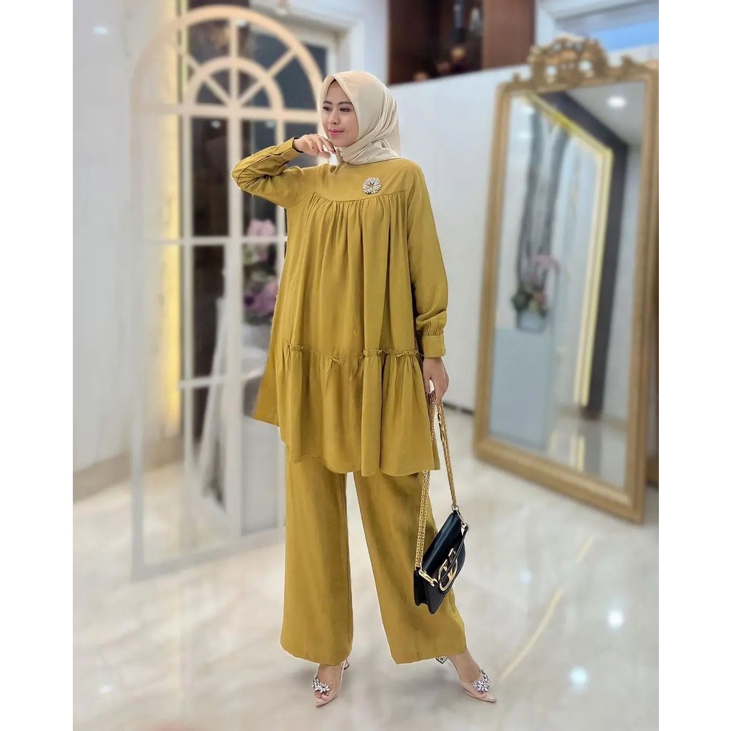 AUDY SET BC Bahan CRINKLE AIRFLOW SIZE M L DAN XL PB 87 CM DAPAT BAJU ATASAN + CELANA PANJANG SETELAN WNAITA TERBARU 2023 KEKINIAN ONE SET WANITA KOREAN STYLE SET WANITA LENGAN PANJANG FASHION MUSLIM TERBARU