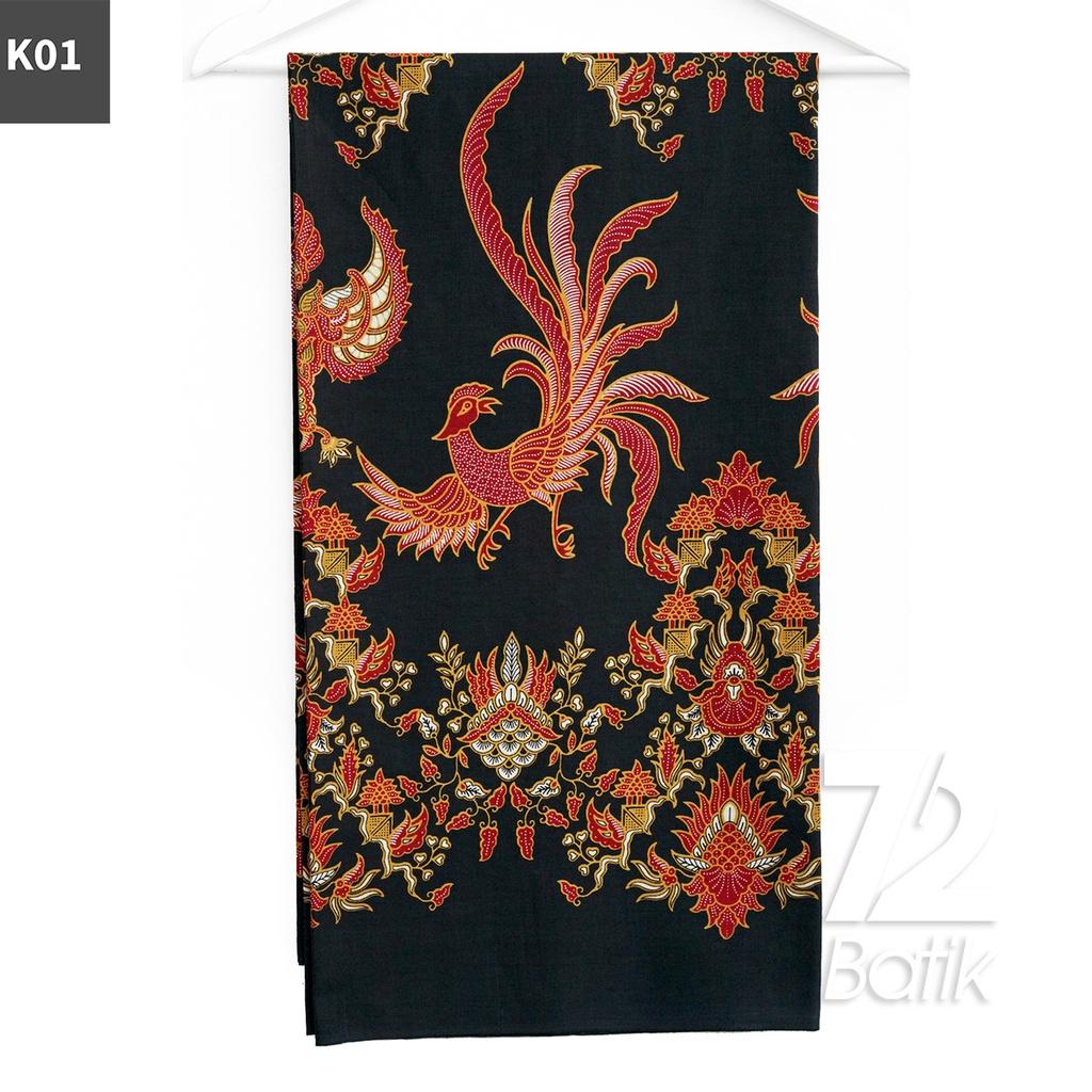 KAIN BATIK PREMIUM Bahan Katun Motif Burung Istana Hitam Merah 722726 Cap 72 Jarik Jarit Samping Kebat Panjang Batik Katun Modern Premium Bahan Seragam Batik Pernikahan Kantor Keluarga Murah Kamen Jadi Batik Bali Lembaran