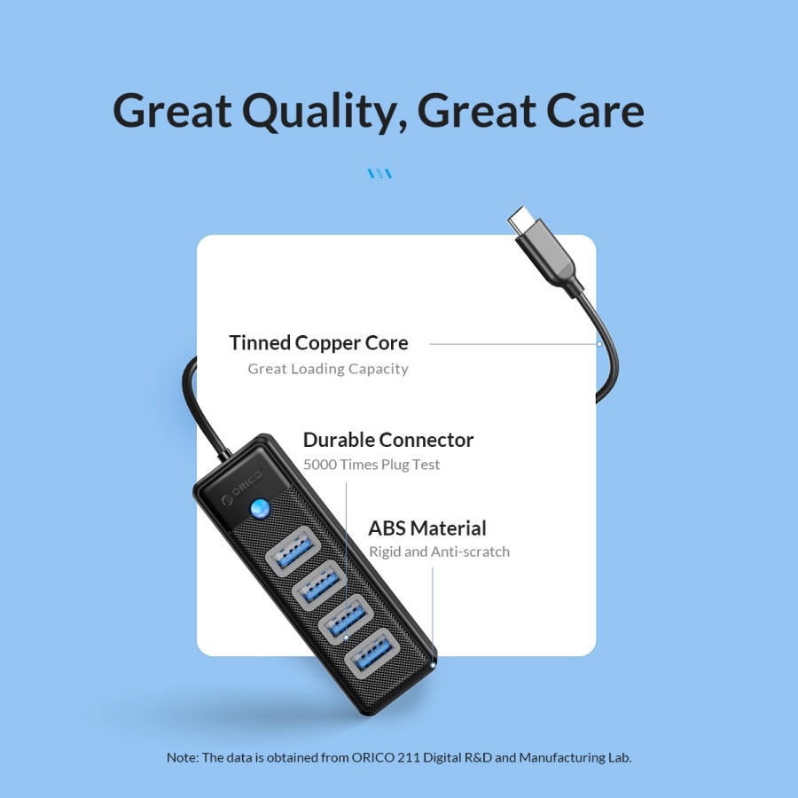 Type-c to Usb A 3.0 hub orico 4 port 5Gbps cable 15cm pw4u-c3-015 - Terminal usb3.0 4 slot