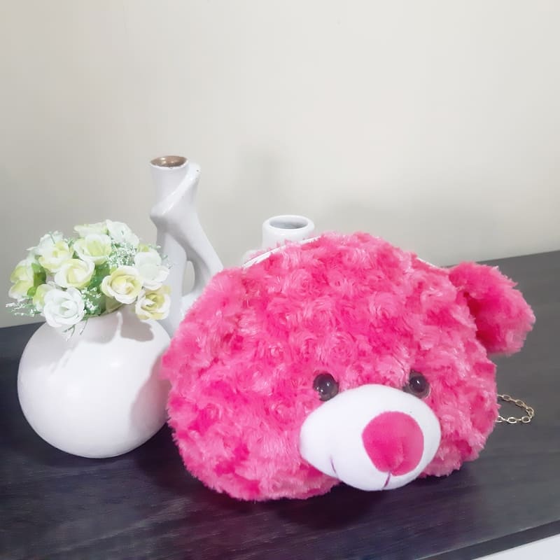 Tas Boneka Kepala Teddy Bear / Tas Selempang Bulu