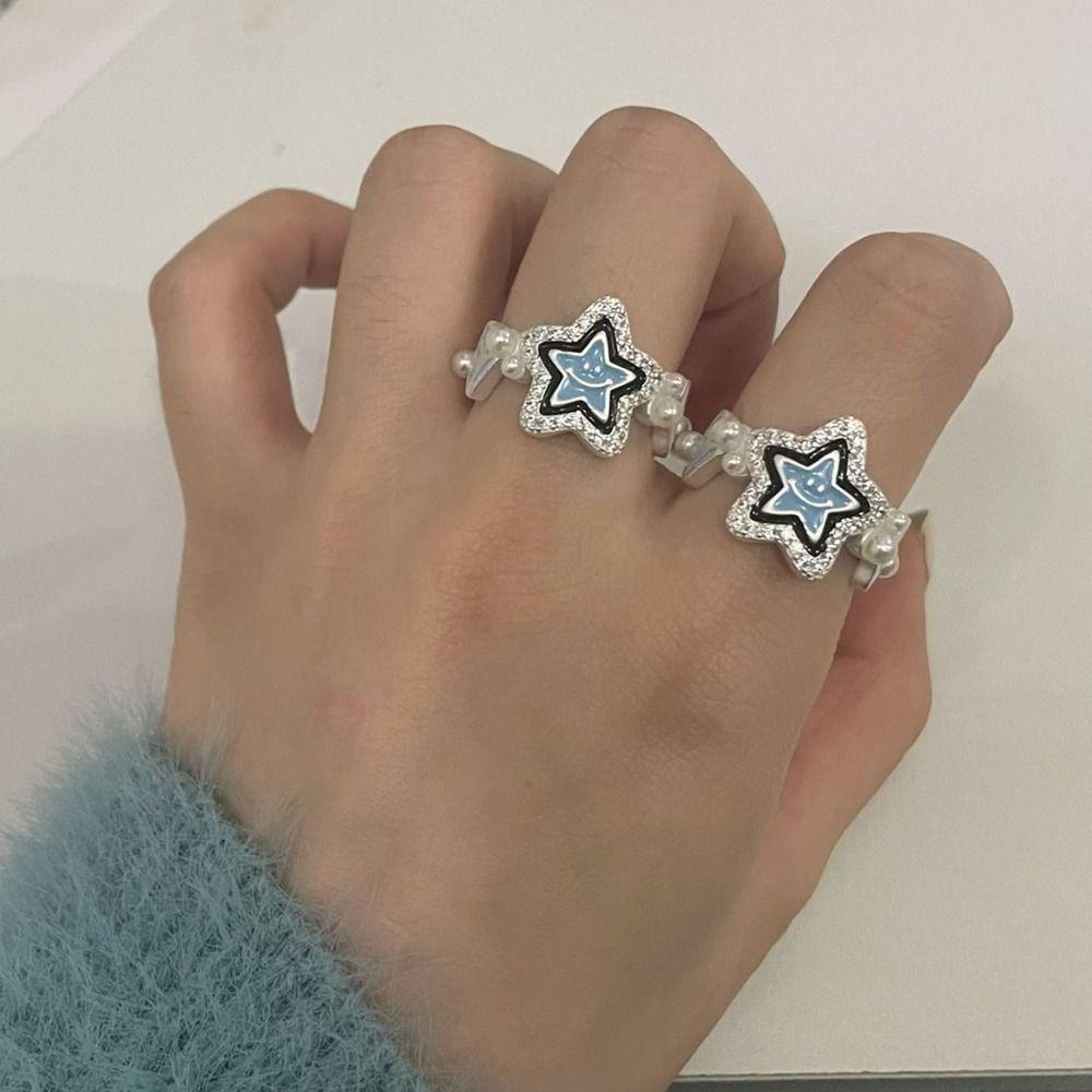 MXBEAUTY Lucky Star Rings Minority Keren Cincin Terbuka Perhiasan Aksesoris Cincin Gaya Korea Gesper Jari Sederhana