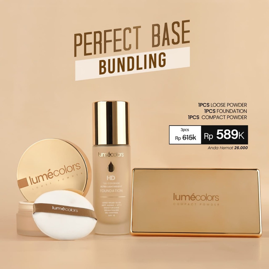 PERFECT BASE BUNDLING 3in1 LUMECOLORS (Foundation + Compact Powder + Loose Powder) BANDUNG