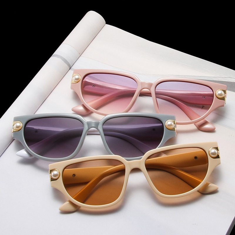 (YUZHU) Mode Barat Permen Warna Mata Kucing Mutiara Kacamata Vintage Fashion Design Sense Shade Sunglasses Wanita