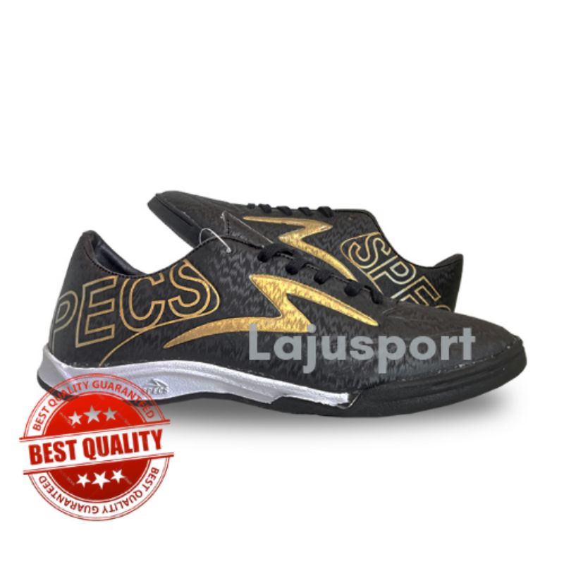 SEPATU FUTSAL SPECS ESTADIO HITAM GOLD| Gratis kaos kaki