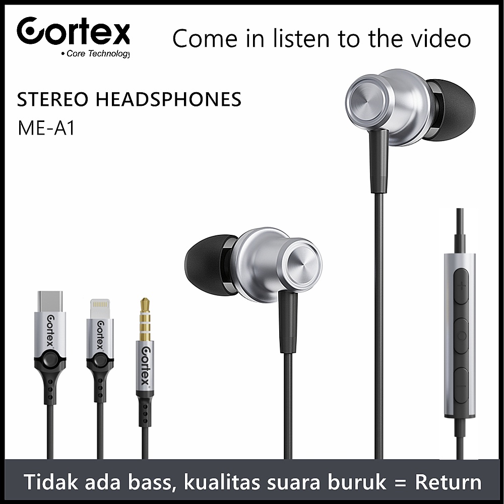 Cortex ME-A1 Headset Game / Hi-Fi Suara stereo Super Bass kelas profesional Earphones Headsphone Jack 3.5MM Lightning TYPE-C