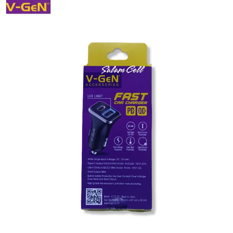 Charger Mobil/Motor V-Gen VCC-22 Fast Car Charger 38W Original Vgen Garansi Resmi