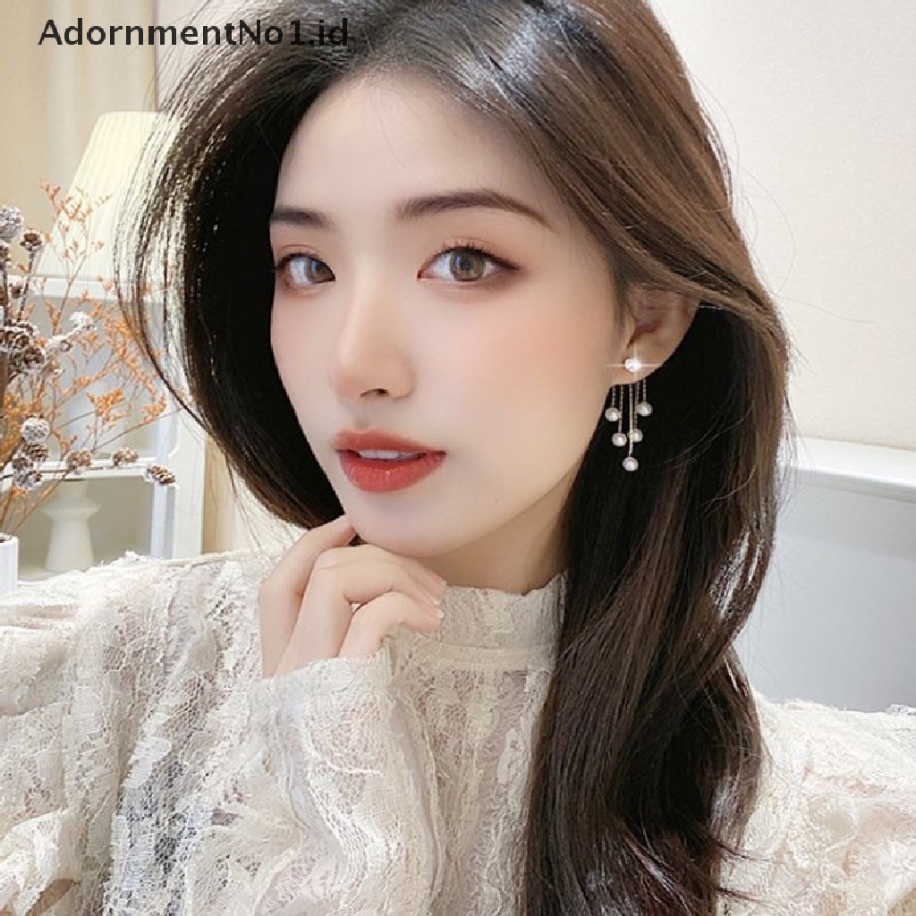 [AdornmentNo1] Anting Rumbai Mutiara Zirkon Yang Indah Perhiasan Gaya Korea Anting Drop Rumbai [ID]