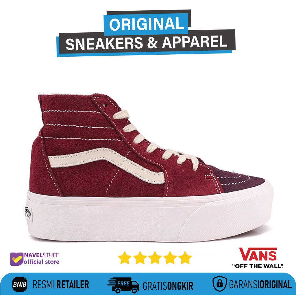 VANS SK8 Hi Platform Stackform Varsity Suede Tawny Port Original Resmi