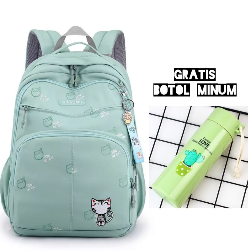 Tas ransel anak sekolah SD cewe gratis botol minum kaca