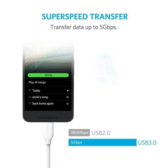 Kabel Data Type C ANKER PowerLine USB 3ft 0.9m High Speed Cabel Data TYPE-C Android