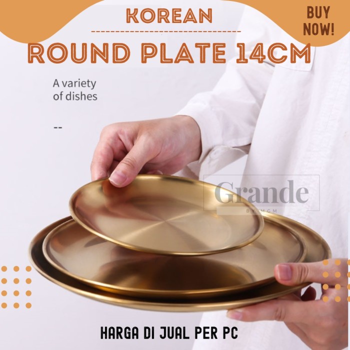 Piring Bulat Korea Stainless Gold Dinner plate 14cm emas TEBAL