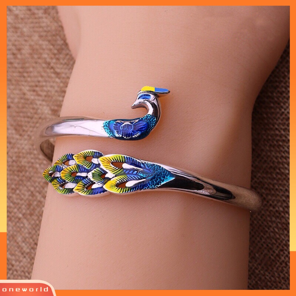{oneworld} Gelang Wanita Perhiasan Merak Warna-Warni Elegan Electroplating Ring Bangle Untuk Pernikahan