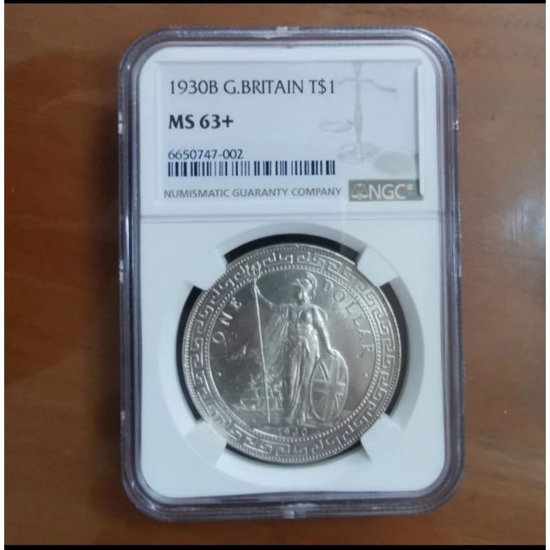 Koin perak silver coin 1930 trade 1 dollar Inggris Hongkong NGC ms 63+