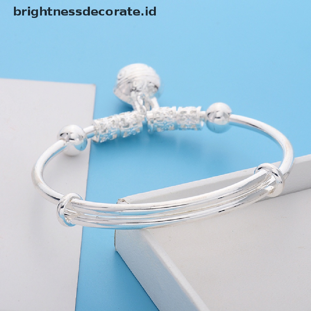 [Birth] Vintage Fashion Wanita Bell Perhiasan Perak Disepuh Cuff Gelang Pesona Bangle Hadiah [ID]