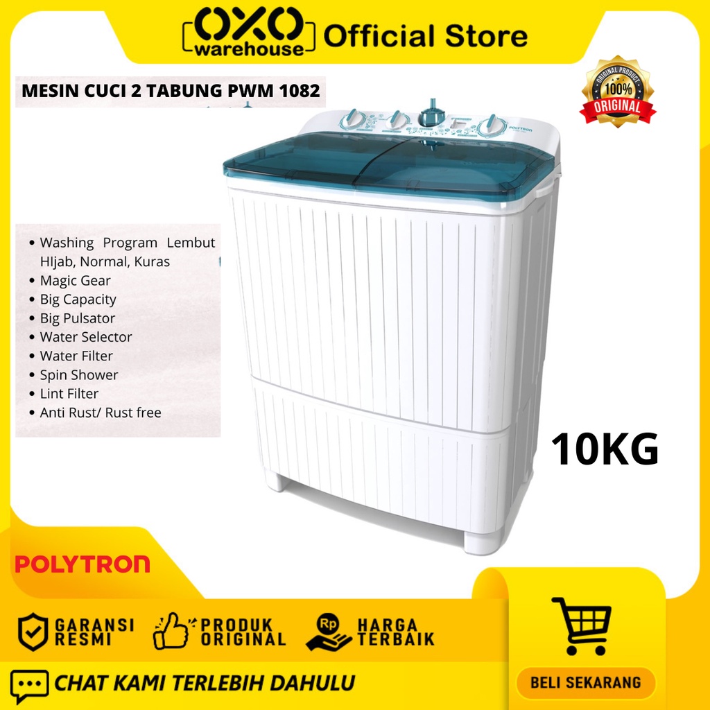 POLYTRON Mesin Cuci PWM 1082 2 Tabung Low Watt Garansi Resmi