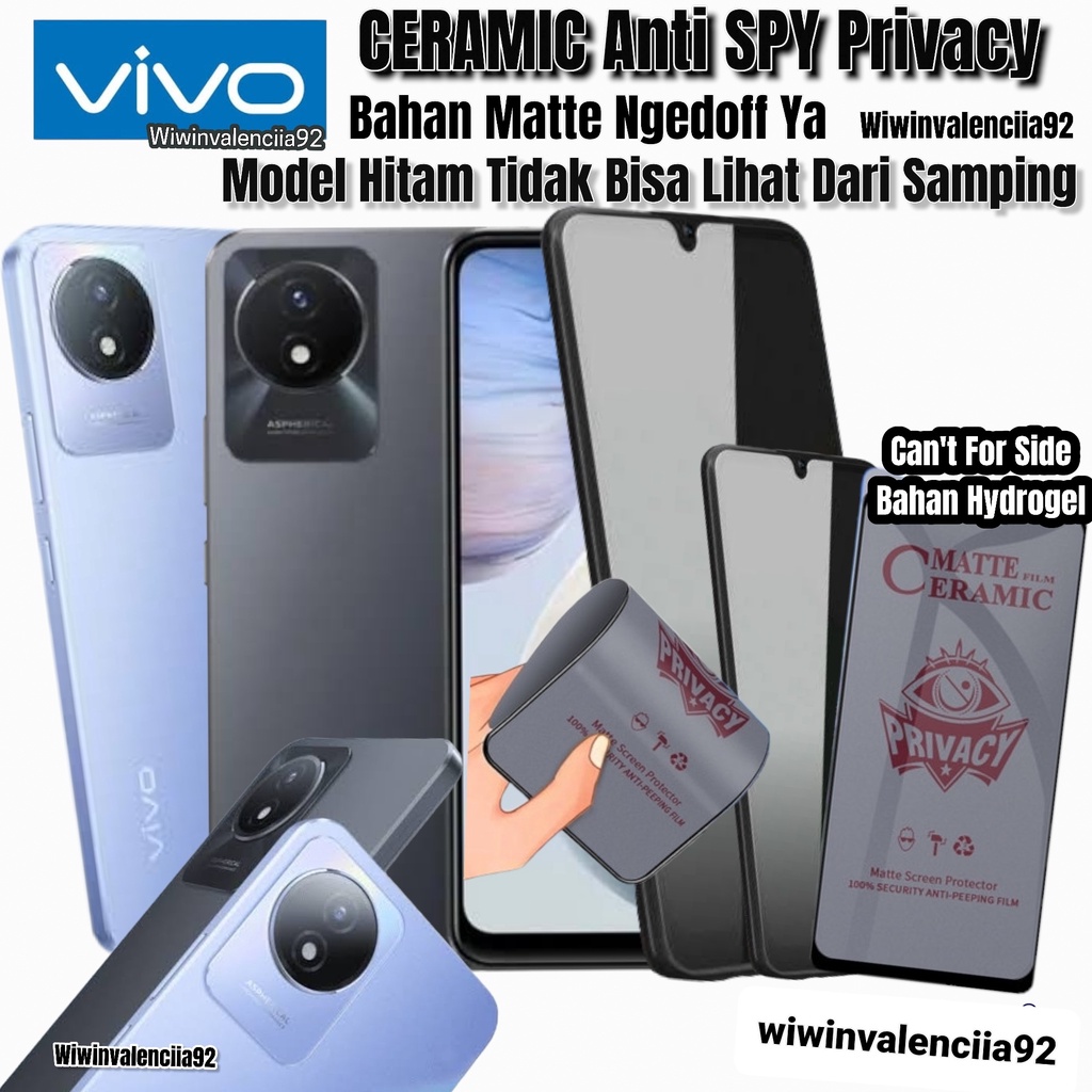 Tempered Anti PECAH VIVO Y02 Y02s Y01 Y1S Y75 KERAMIK TPU Clear-Bening/Glossy/Bluelight Glosy/Blue Light Matte/A Glare-A-Minyak-OIL Mate Doff/Anti SPY Privacy-Tidak Bisa lihat Dari samping-Black-Hitam-Gelap/kaca Full Cover CUSTOM CERAMIC- NFC 5G 4G S Y 02