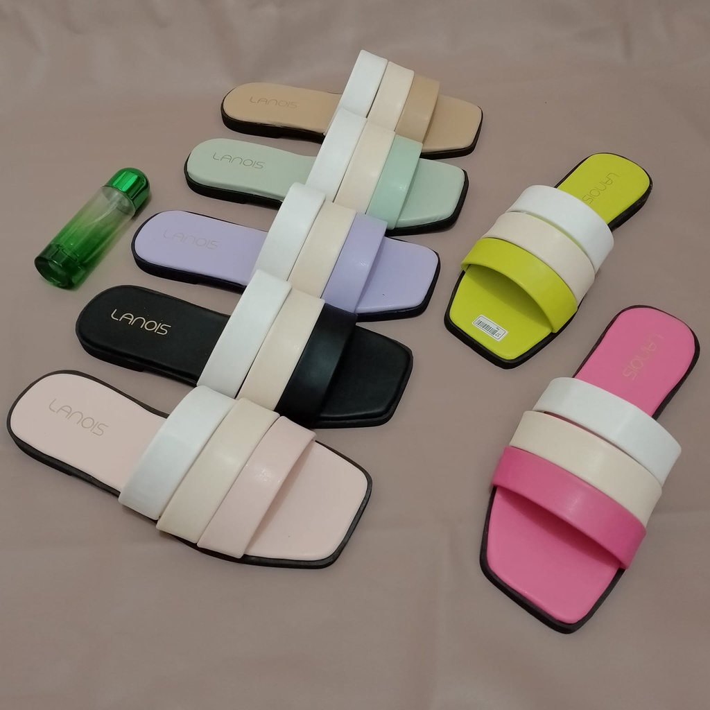 Sandal Flat Wanita MOANA Sendal Kekinian Strap Kombinasi by Nesanh