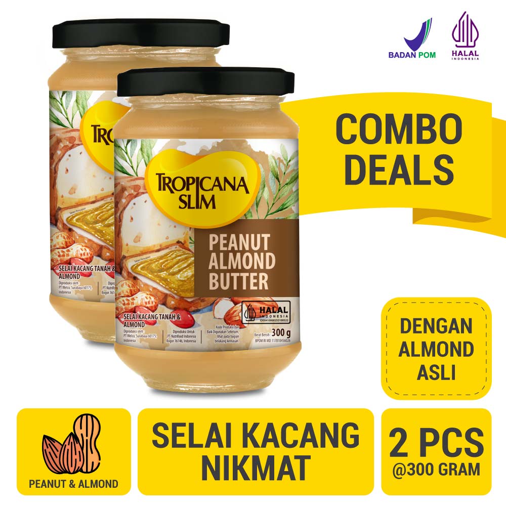 

Twin Pack - Tropicana Slim Peanut Almond Butter Spread Jam 300 gram – Selai Kacang Almond Nikmat Tanpa Gula Pasir
