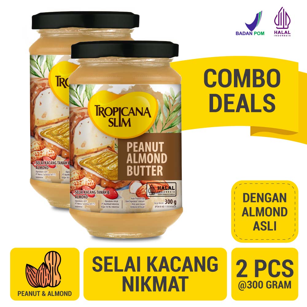 Twin Pack - Tropicana Slim Peanut Almond Butter Spread Jam 300 gram – Selai Kacang Almond Nikmat Tan