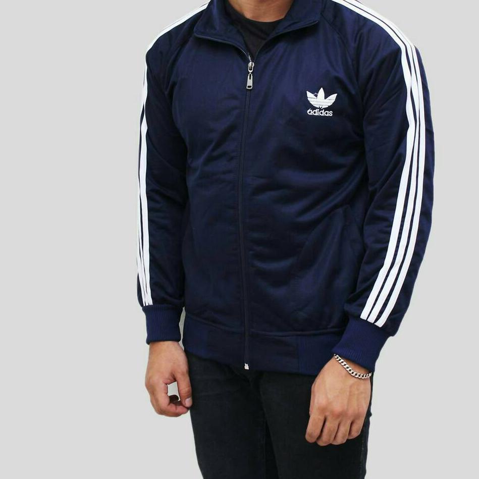 Jaket Adidas Tracktop Firebird - Hitam Strip putih fleece Pria/Wanita "MQ.21Ja23ј"