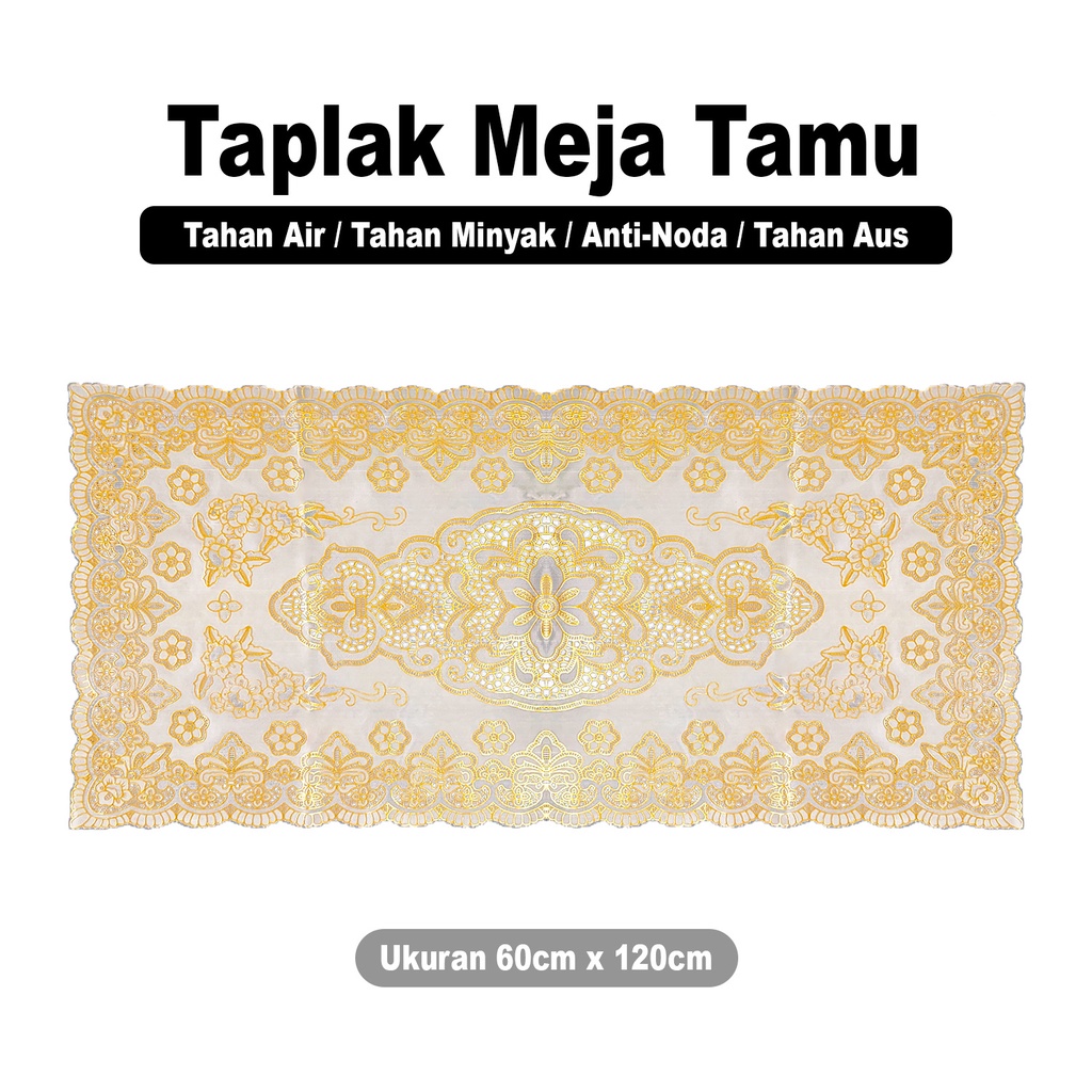 Taplak Meja Tamu Gold Motif Persegi Panjang Terbaru Ukuran 60x120cm Bahan PVC Tebal Premium Anti Air Perlengkapan Dekorasi Rumah Tangga Import Terbaru - D6 - Lucky Star