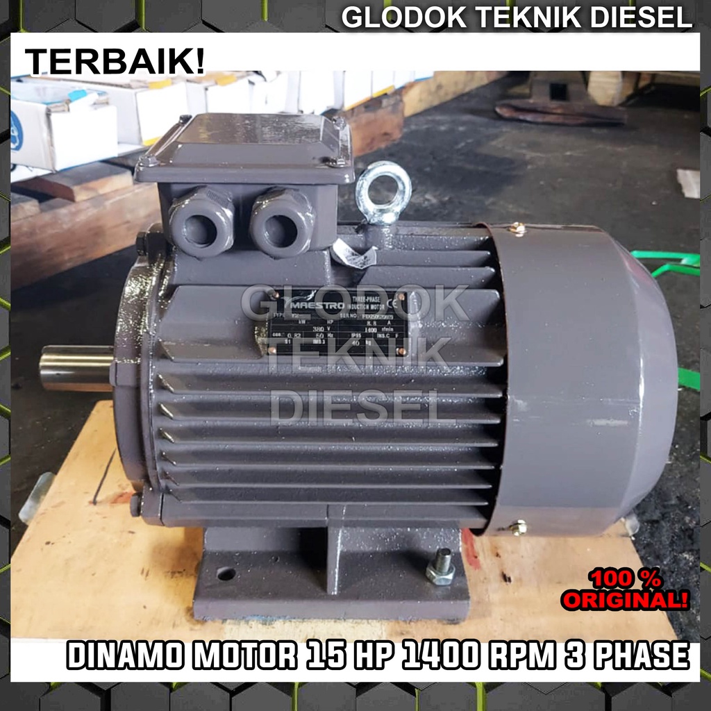 Jual Dinamo Motor 15 HP 1400 RPM 4 POLE 3 PHASE Gulungan FULL TEMBAGA ...