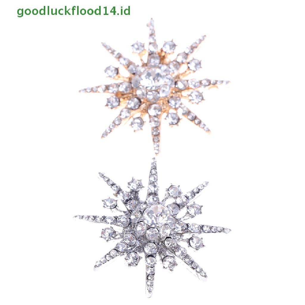 [GOOGFOUR] Pernikahan Perak Snowflake Diamante Bros Berlian Imitasi Kristal Bros Pin Xmas Hadiah  [Atasan]