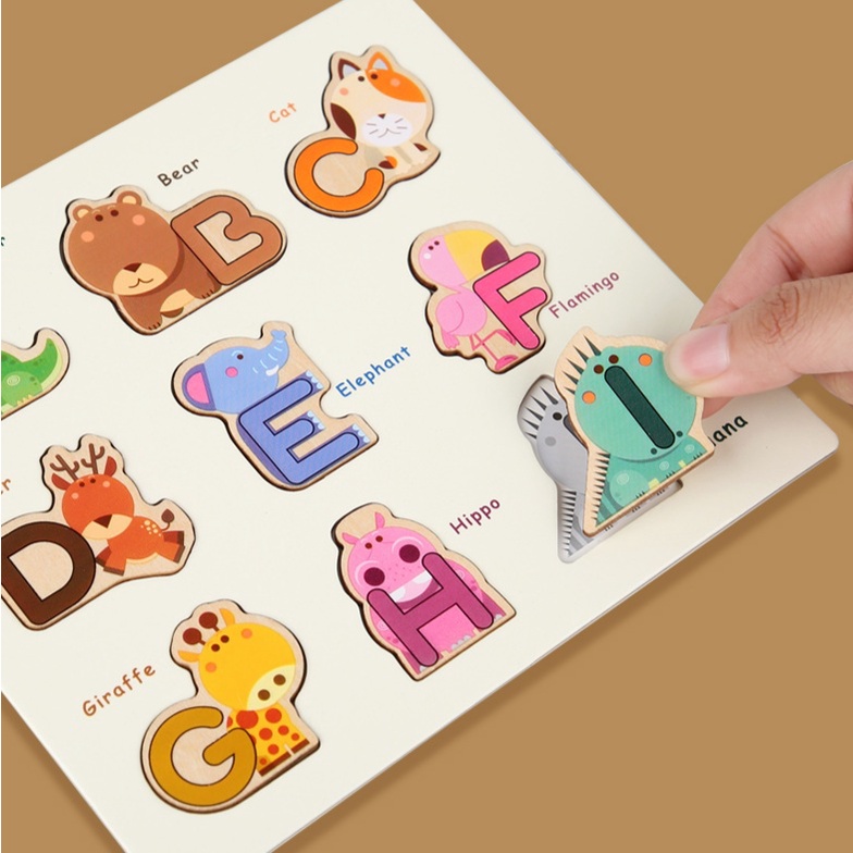 [JUALSEMUA18](PUZZLEKAYUBINATANG-A-Z)Mainan Edukasi Anak Huruf ABC Binatang / Animal Alphabet Puzzle / Mainan Puzzle Papan Kayu Huruf A-Z / Mainan Puzzle ABC Binatang