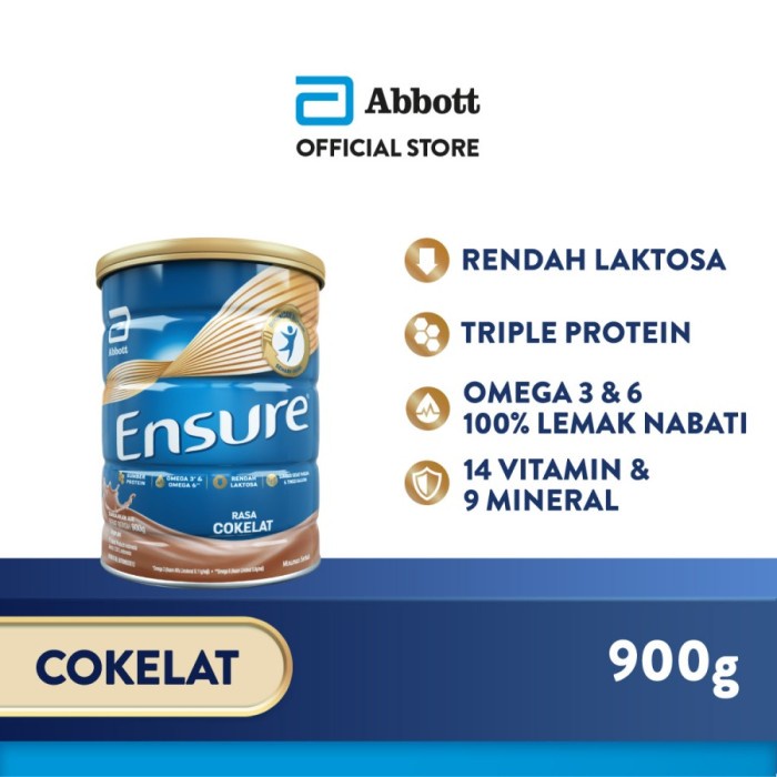 

[BEST SELLER] ENSURE SUSU NUTRISI DEWASA RENDAH LAKTOSA 900GR RASA VANILLA-COKLAT - COKLAT 900GR