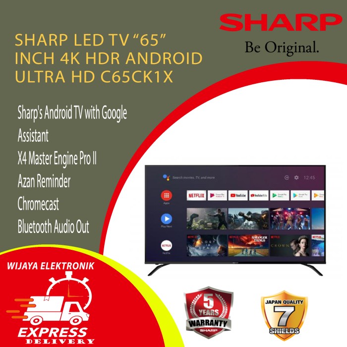 ✿ BISA COD✿ SHARP 4T-C65CK1X LED TV 65" 4K ULTRA HDR ANDROID 4T C65CK1X NEW 2021